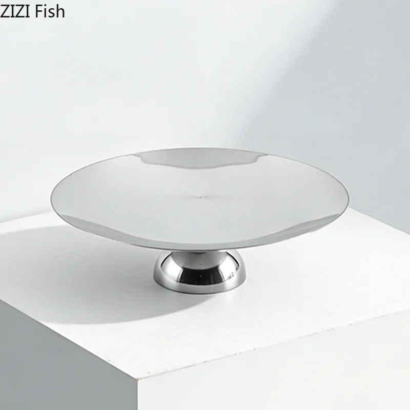 Metal Round High Footed Fruit Plate Ornament Silver Dessert Plate Cake Stand Snack Bowl Dim Sum Dish Display Rack Pastry Plates