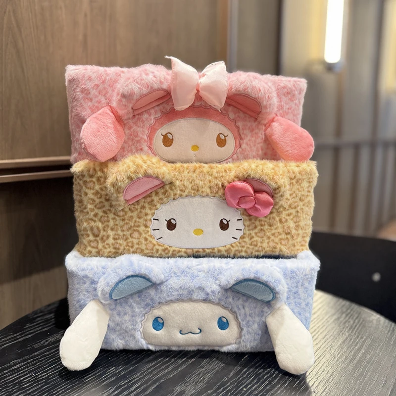 

Плюшевая коробка для хранения Sanrio: Hello Kitty, My Melody, Куроми, Пом Пом Пурин, игрушки с леопардовым принтом, Синаморолл, Почакко. Мягкий подарок для детей.