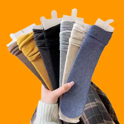 

5/10 Pairs Middle Tube Solid Color Cotton Socks Spring Autumn Winter Striped Cardboard Stacked Socks Retro Double Needle Socks