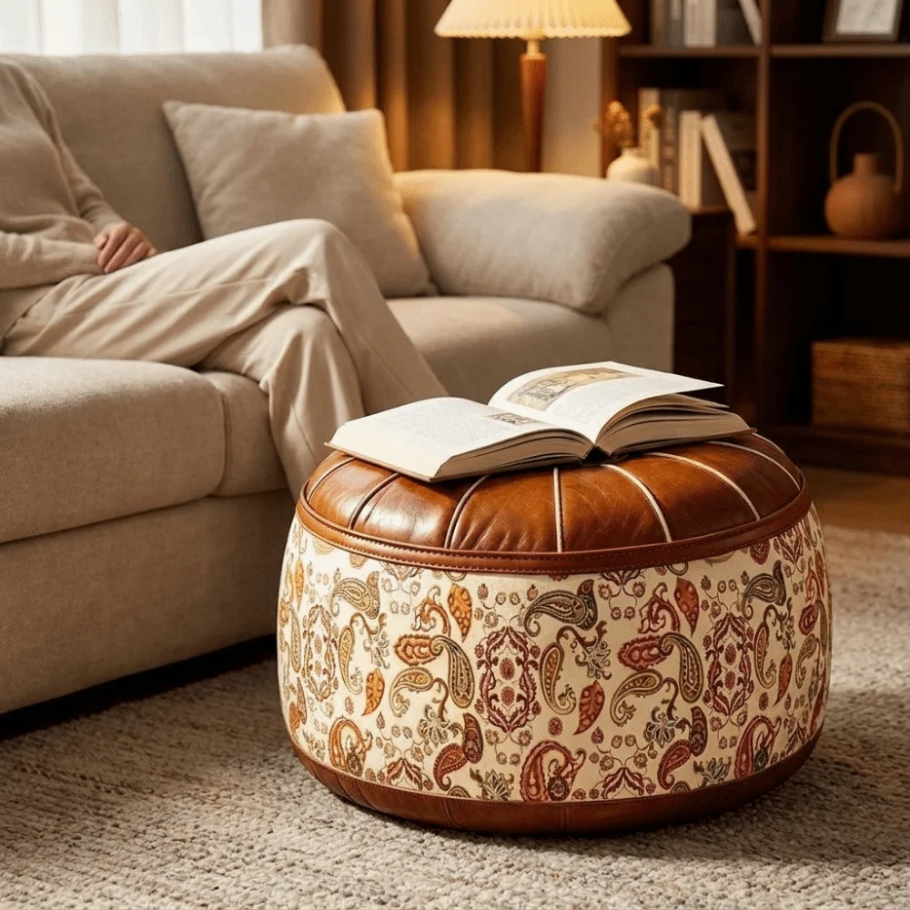 PU Leather Seat Cushion Cover Vintage Unstuffed Sofa Stool Cover Space-Saving Folding Clothes Storage Bag Leisure