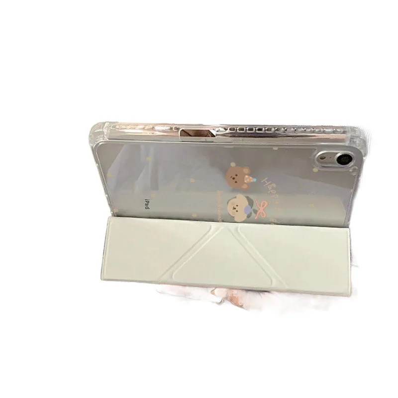 Milk Yellow Bear iPad Case For iPad Pro 11 13in 2025 iPad Pro 12.9in Air7 10th 11th M4/5 Anti-fall 3+Y Fold Protective Cover