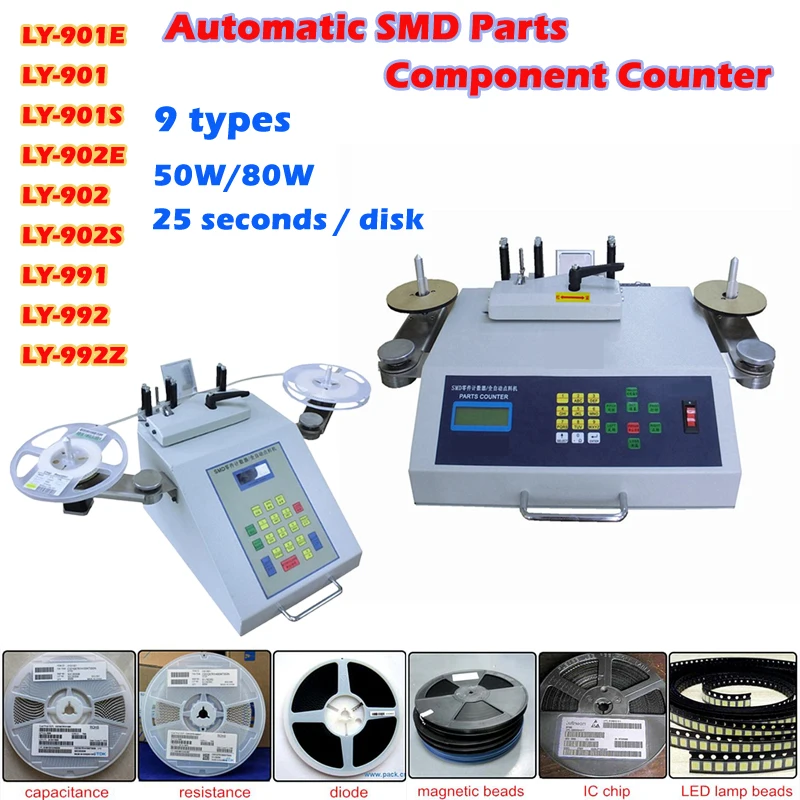 

Automatic SMD Parts Component Counter Resistance IC Chip Inductance Capacitor Electronic Adjustable Speed Count Machine 50W/80W