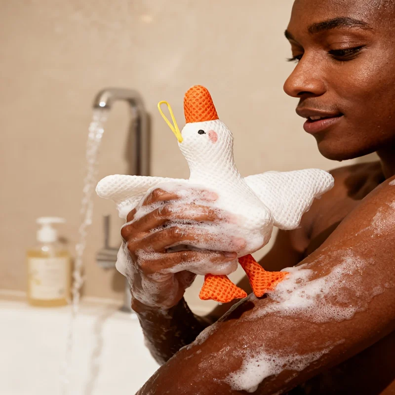 Esponja de baño de ganso grande: bola de baño exfoliante suave con agarre antideslizante, retiene el gel de ducha y la espuma enricta, para hombres y mujeres