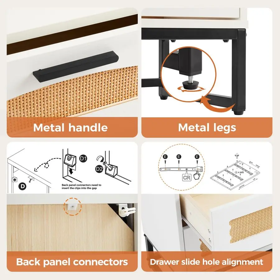 Comò in rattan a 5 cassetti per camera da letto, cassettiera alta in legno per armadio con maniglie in metallo, set comodini Boho, cassettiere e cassettiere