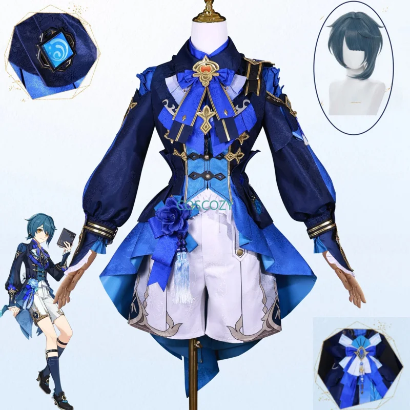 

2025 Xingqiu Cosplay Costume Wig Bamboo Rain Uniform Skin Props Liyue Lantern Rite Halloween Party Genshinimpact New Cos