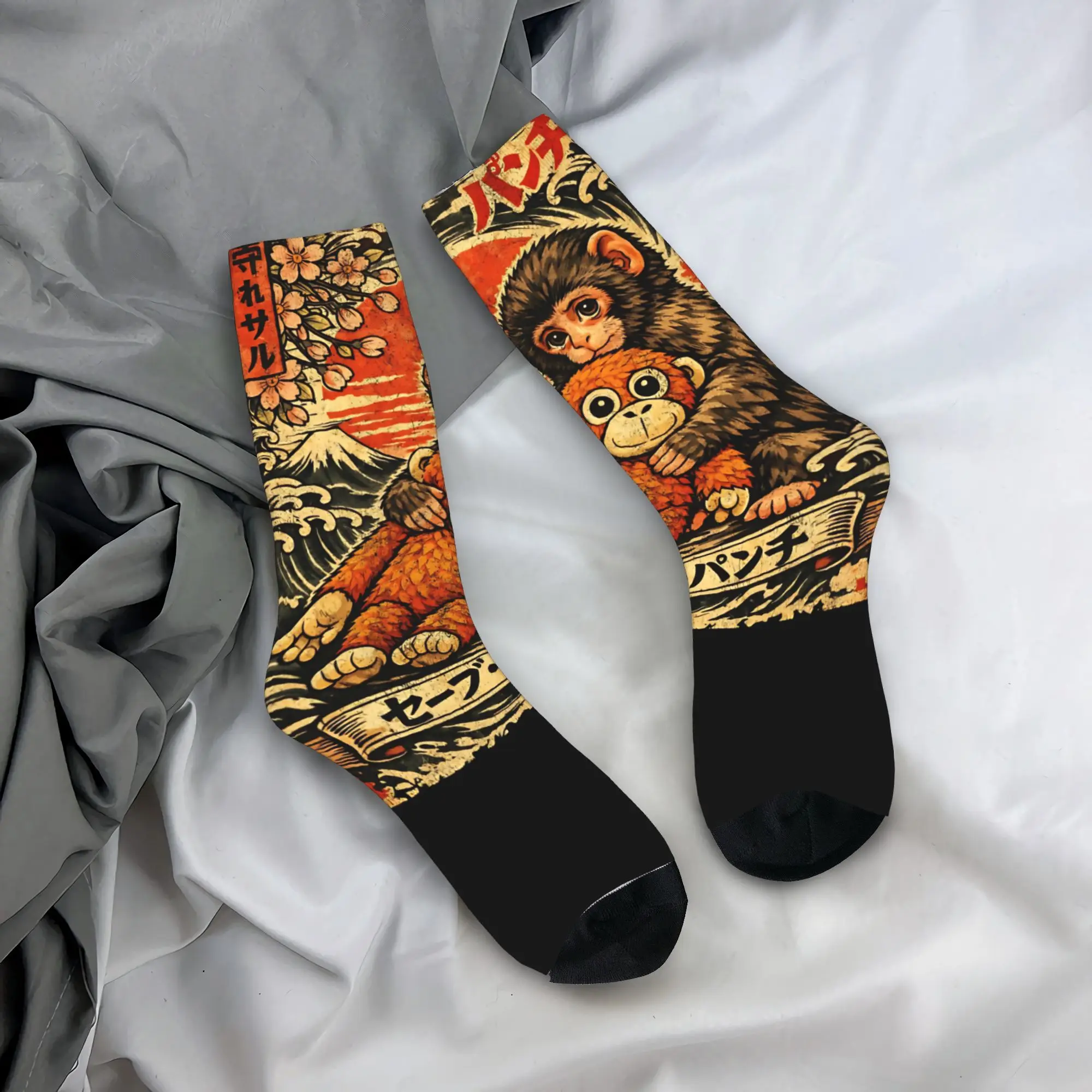 

Носки с рисунком обезьянки в японском стиле, модные графические носки, осенние нескользящие носки, мужские велосипедные носки средней мягкости