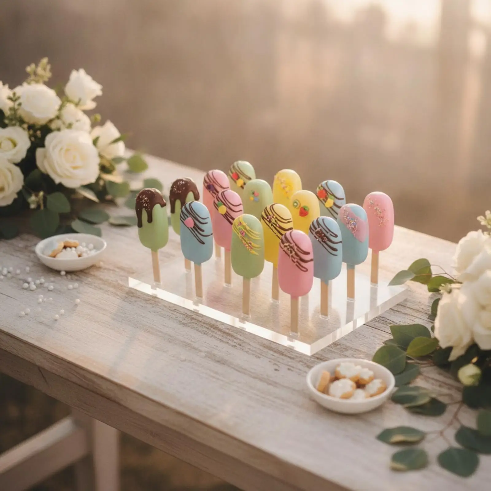 Acrylic Cake-Burst Display Stand Transparent Clear Cake Burst Holder with Slots Rectangular Dessert Display Stand Stable