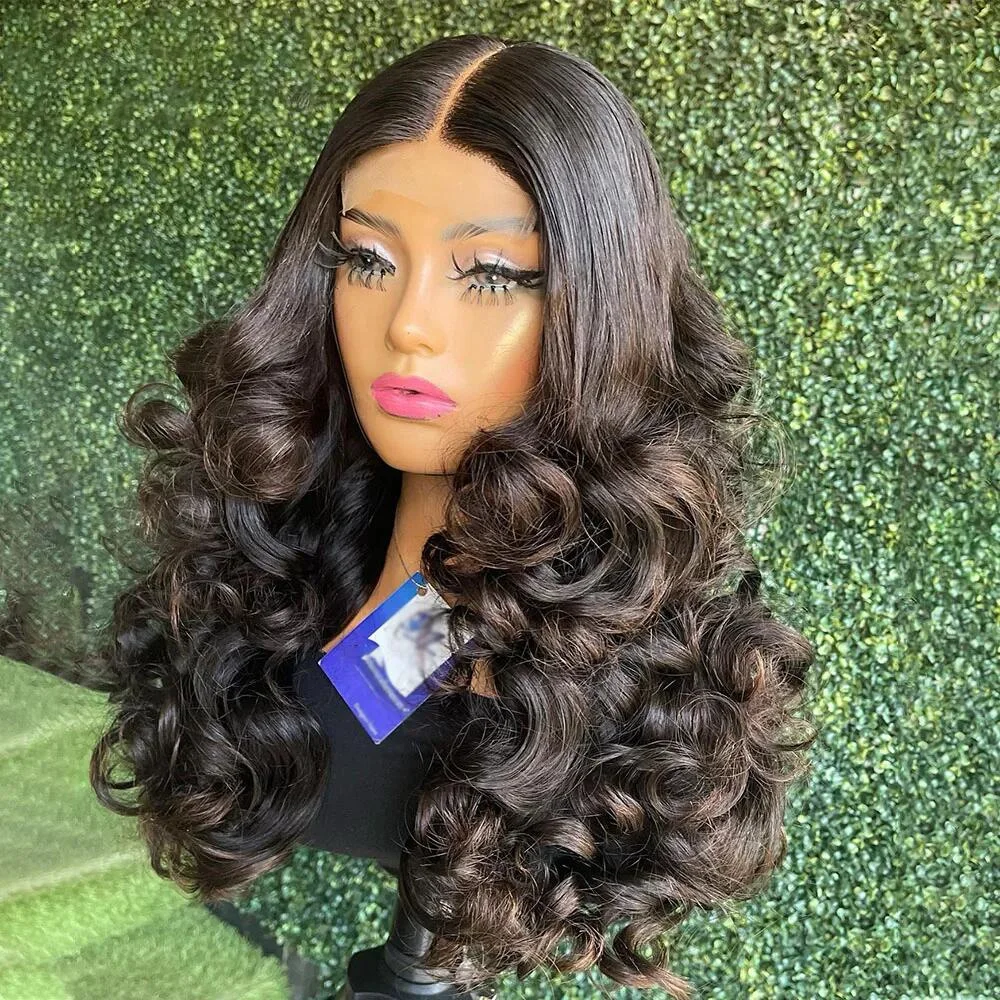 

Soft 26inch Natural Black Glueless 180Density Long Deep Wave Deep Lace Front Wig For Women With Baby Hair Preplucked Daily