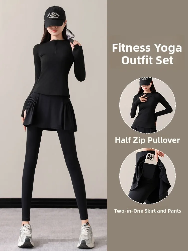 

Женская спортивная одежда для фитнеса Long Sve, тренировочный костюм для йоги, бадминтона, спортивная одежда, юбка для пилатеса, комплект одежды для йоги