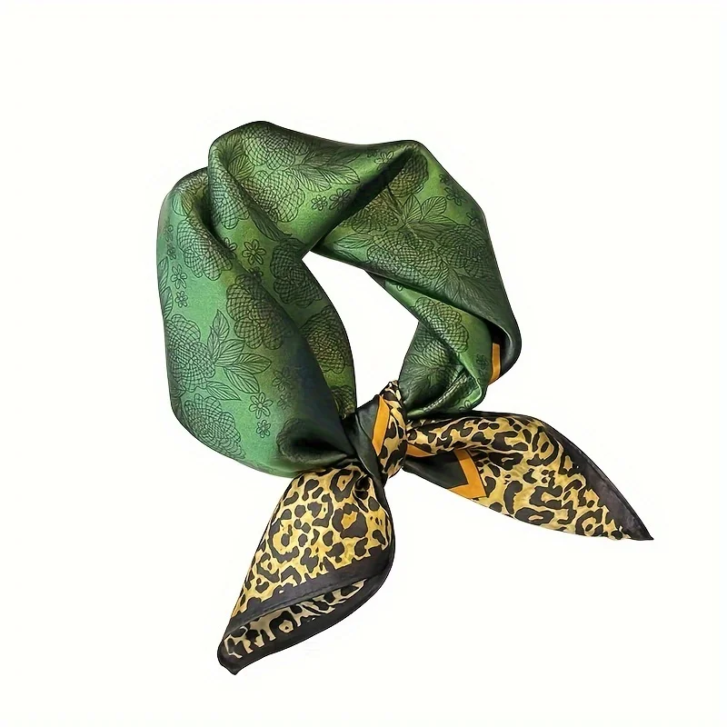 Pañuelo cuadrado de seda de imitación para el cuello, Hijab de estilo bohemio, flor de Cachemira, color verde, 20,87 pulgadas