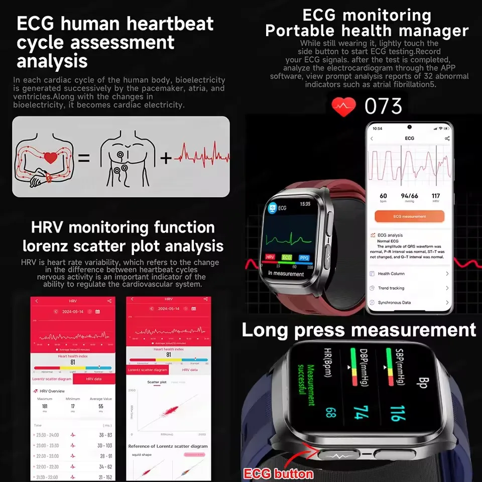 New Air Pump Blood Pressure Measure Smart Watch Men Micro Physical Examination Reduce three highs Airbag Smart Voice Call Watch