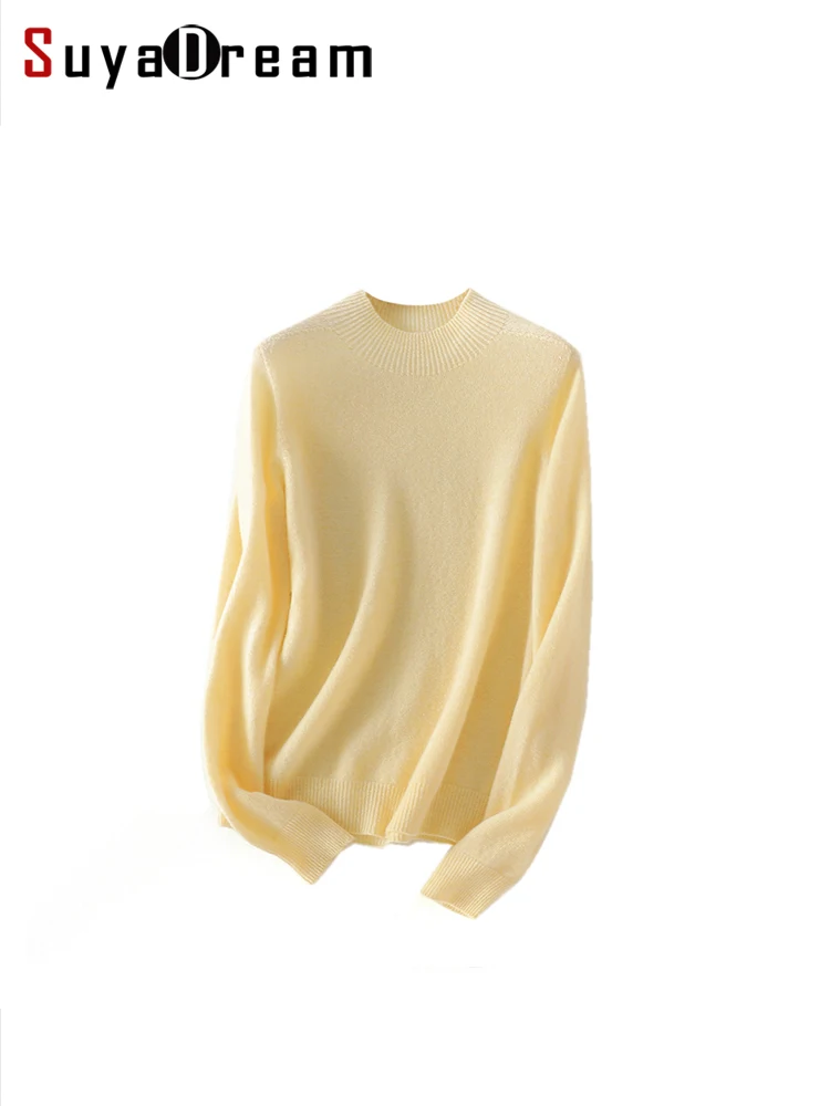 

SuyaDream 100%Merino Wool, Plain Pullovers for Woman, Mock Neck, Soft Seamless Sweaters, 2024 Fall Winter Top, Candy Colors