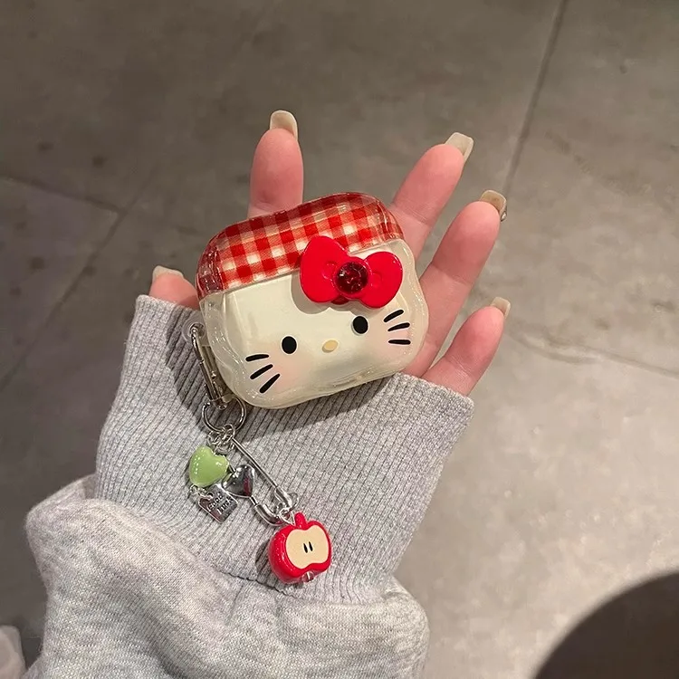 

Новый чехол для наушников Hello Kitty Apple, подходит для Airpods4 3 Pro 2 1, защитный чехол для беспроводных наушников Bluetooth с брелоком