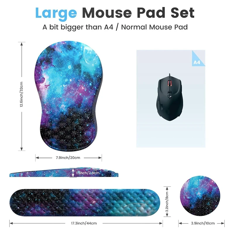 Эргономичный коврик для мыши из 3 предметов с подставкой для запястья и набором ковриков для клавиатуры, коврики для компьютерной мыши для домашнего стола с подставкой-C, простая установка