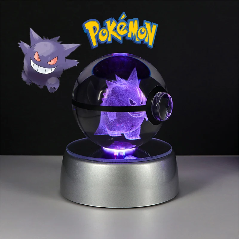 Pokemon 3D Crystal Ball Figure Toys Pokeball Mimikyu Bulbasaur Umbreon Pikachu Gengar Sprigatito Model With Led Light Base Dolls