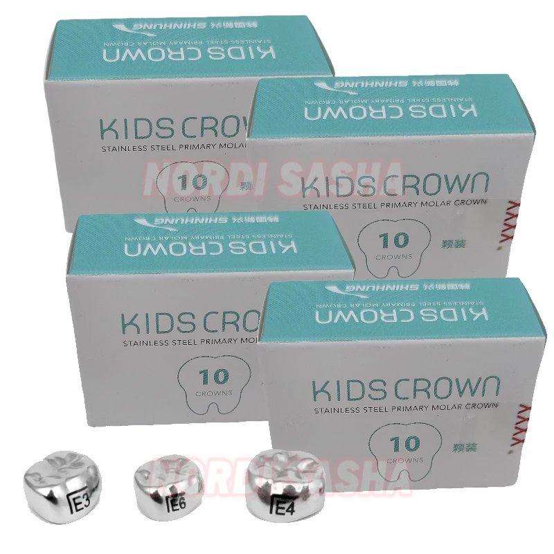 

Dental SHINHUNG Stainless Steel Kids Primary Molar Crowns Dental Kids Crown Preformed Temporary Crowns 10Pcs=1Box