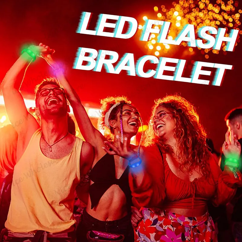 20-100Pcs Music & Sound Activated Led Bracelets Flashing Light Up Bracelets Bangle Wristbands Glow in The Dark Party Wedding