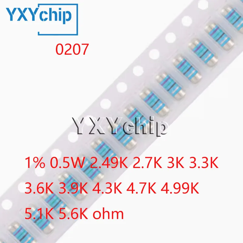 20pcs 0207 Smd Metal Film Resistor 1% 0.5w 2.49k 2.7k 3k 3.3k 3.6k 3.9k 4.3k 4.7k 4.99k 5.1k 5.6k Ohm Wafer Resistance