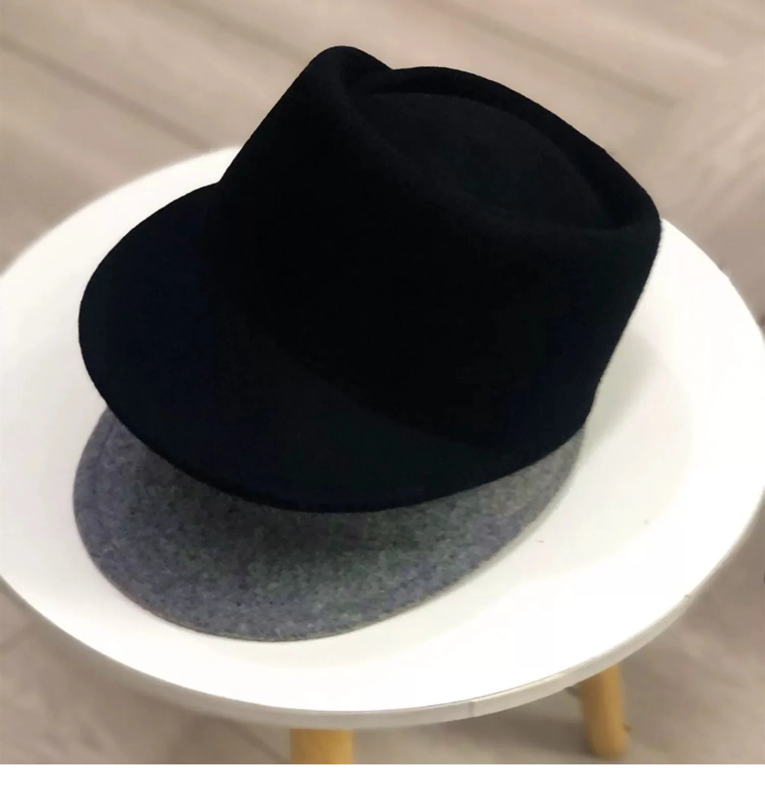 Herbst Winter Neue 100% Wolle Ritter Hut frauen Koreanische Mode Konkaven Top Navy Britischen Reit Hut Fedora Punk hut – Detail 6