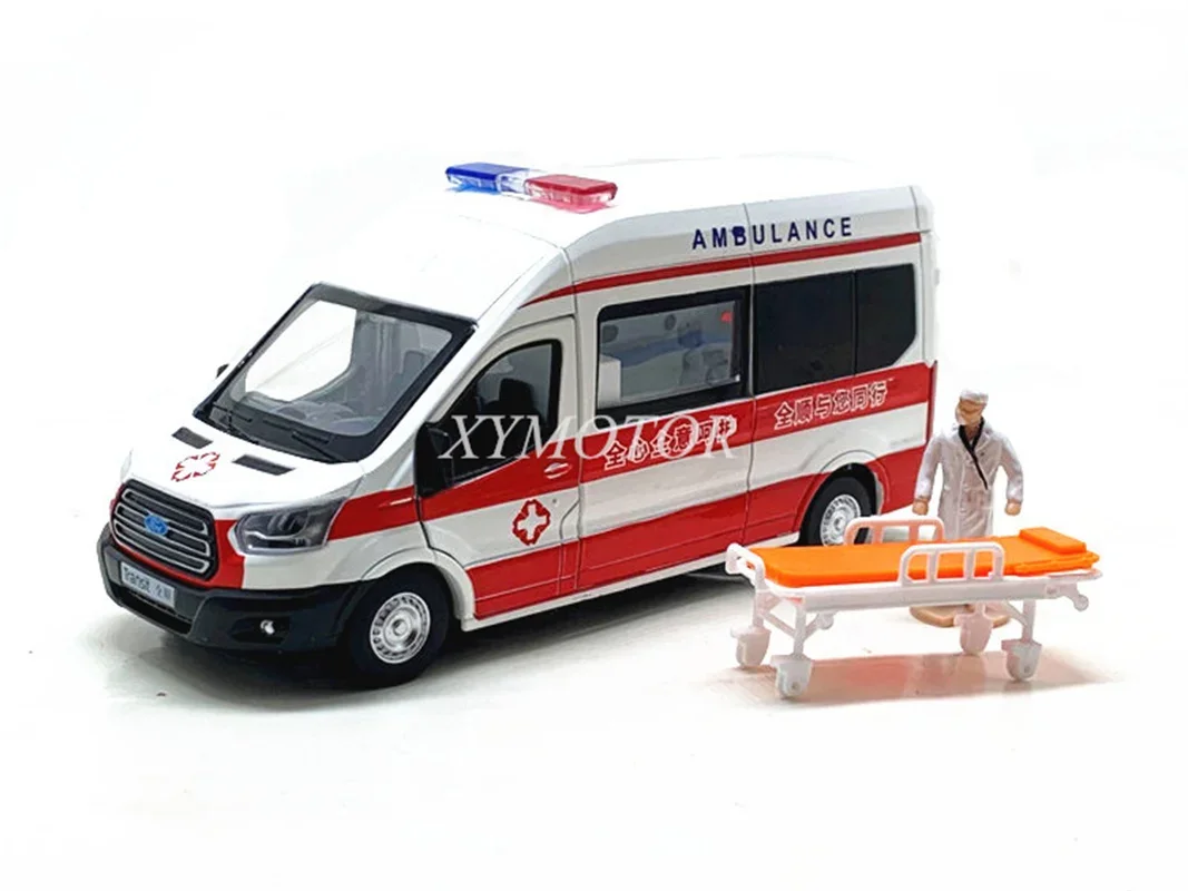 1/35 CaiPo Ford Transit Van Cargo MPV ambulans Diecast Model Zabawki Samochód Chłopcy Dziewczynki Dzieci Prezenty Zabawki Białe światło dźwiękowe wycofane