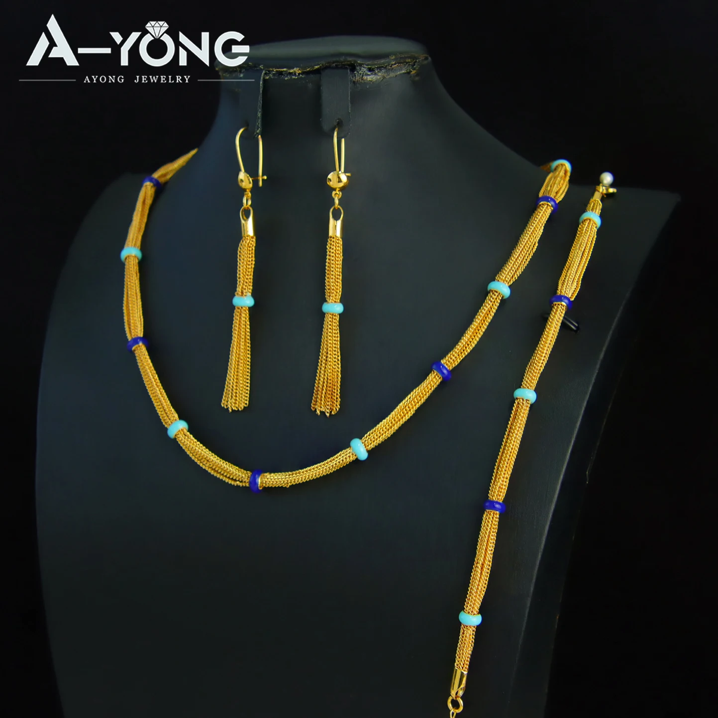 Nigerianisches Brautschmuck-Set, 21k vergoldet, arabisches Perlen-Collier, Armband, Ohrringe, Vintage-Schmuck für Frauen aus dem Nahen Osten – Detail 3