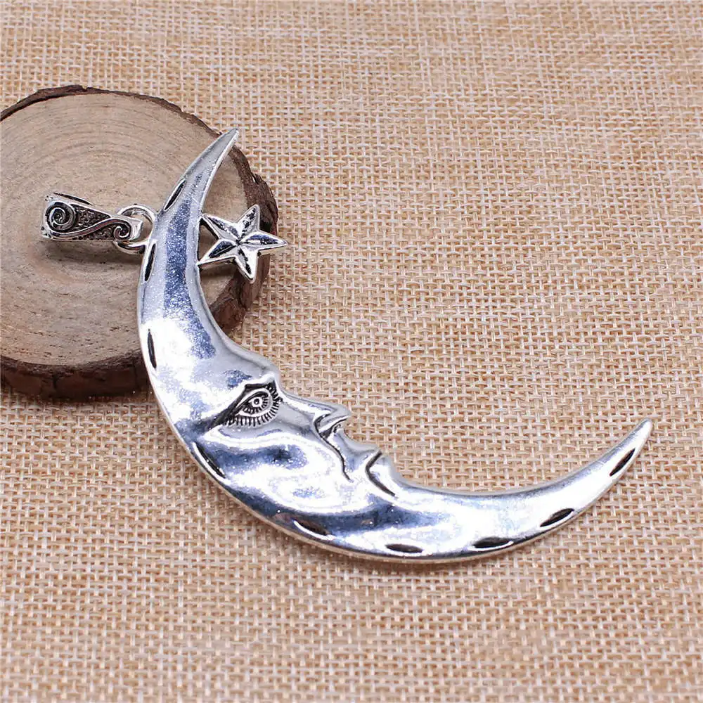 1pcs/lot 89x50mm Large Moon And Star Charms For Jewelry Making Antique Silver Color 3.5x1.97inch