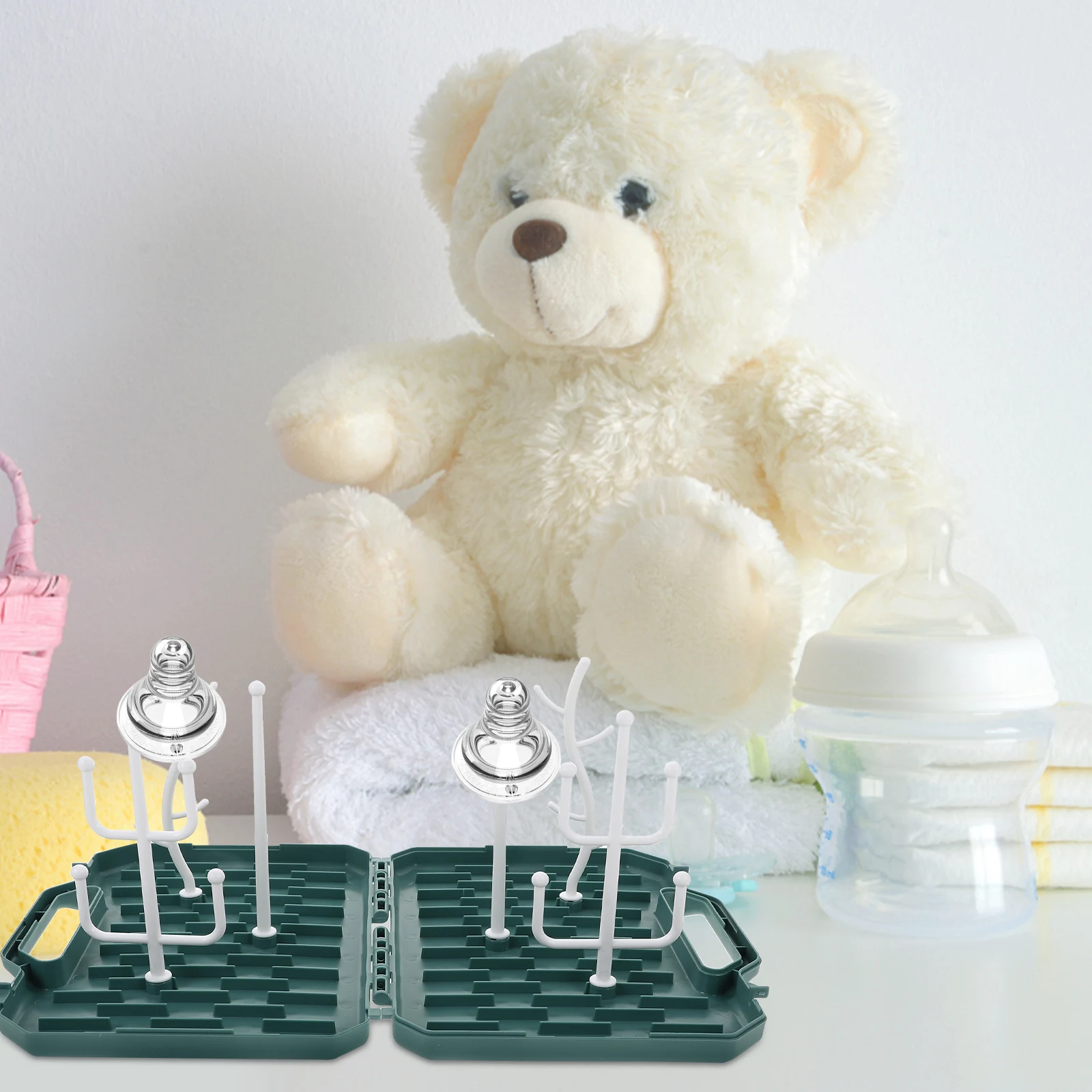 

Baby Bottle Drying Rack Compact Portable Foldable Travel Lightweight Detachable Parts Multi-Function Bottle Dryer Holder Storage