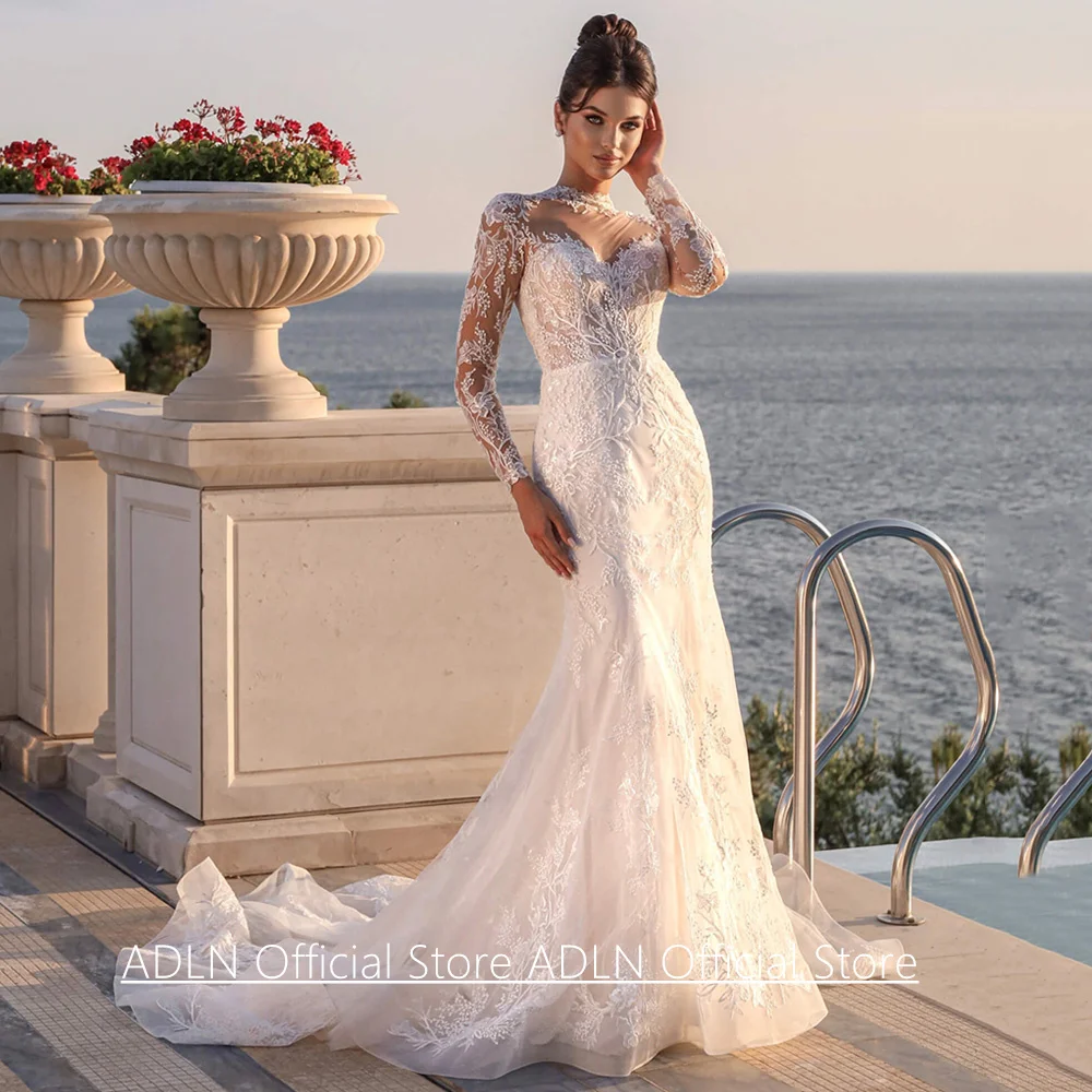 Bezauberndes Meerjungfrau-Hochzeitskleid für Frauen, maßgeschneidert, durchsichtig, lange Ärmel, Applikation, Spitze, Brautkleid, Vestido Noiva