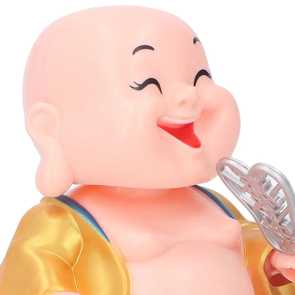 Plastic Light Waving Buddha Ornament 3.43x4.33in Red, Gold Indoor Symbolic Buddha Decor Light Activated Swinging Arm