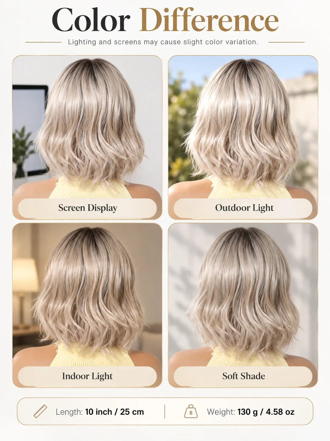 MONO Glueless Bob Wig for Women Ash Brown Highlight Synthetic Hair Middle Part Natural Scalp Lightweight Breathable
