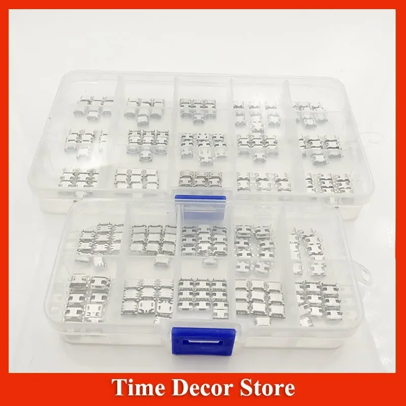 250 Pcs/box 25 Models Micro USB Connector Socket Jack USB Connectors Set for MP3 Lenovo Huawei Samsung SMD DIP Socket Set Kit