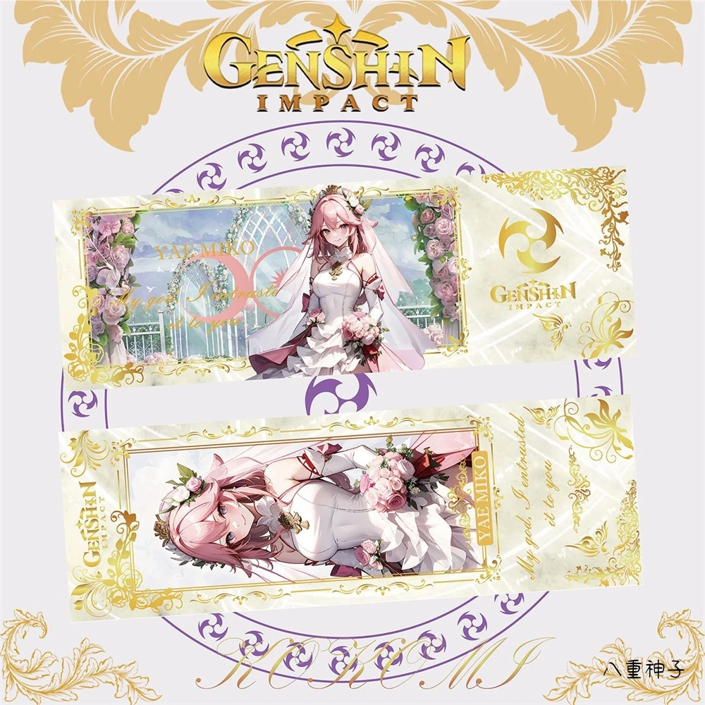 Genshin Impact Tickets Yae miko Eula Gan yu Nahida Hu tao Wedding Dresses Double-sided Bookmark Collection Gifts