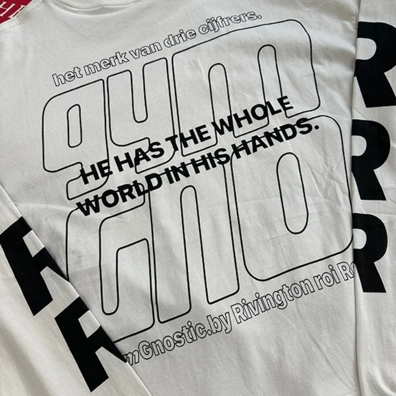 Palm Graffiti Letter Printed Long Sleeved T-shirt Casual Loose RRR123 T Shirt Men's and Women's Top