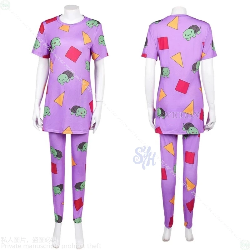 Zoey Huntrix Kpop Demon Cosplay Costume Purple Geometric Print Pajamas Kawaii Cute Sweet Uniform Halloween Suit