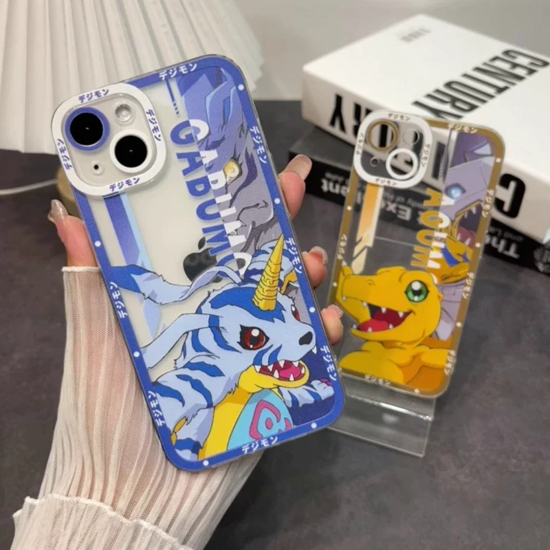 Digimon Agumon Gabumon Transparent Phone Case for iPhone 11 12 13 14 Pro MAX 8 Plus X XR XS MAX Anime TPU Funda Shockproof Cover