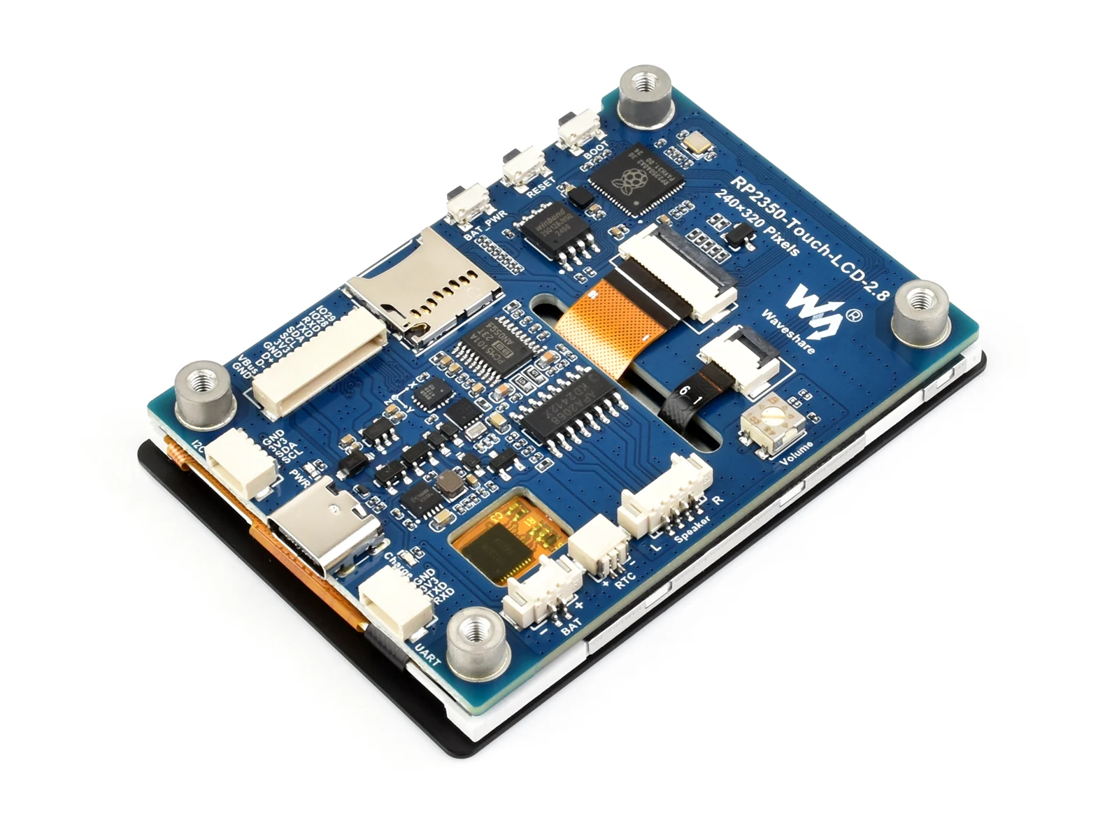 Placa de desenvolvimento de display de toque capacitivo RP2350 de 2,8 polegadas, 240 × 320, painel IPS, toque de 5 pontos, display de interface SPI, Acceleromet