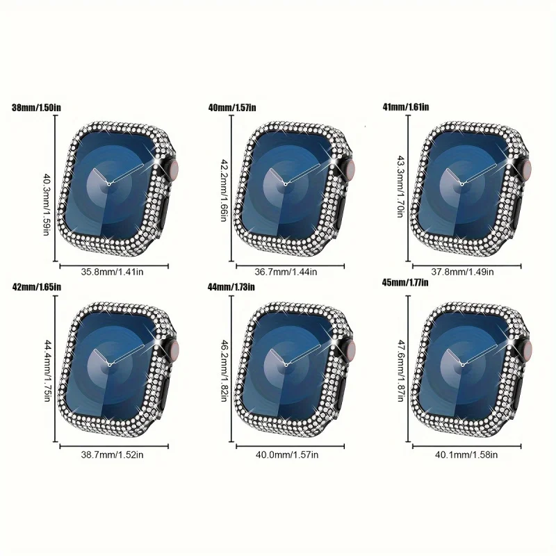 Etui na Apple Watch SE/11-1 z hartowanego szkła, zdobione kryształkami, 38/40/41/42/44/45/46/49mm, osłona ochronna. — zdjęcie produktu 2