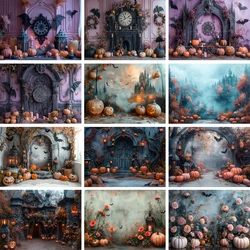 Halloween Backdrop Gray Castle With Pumpkin Lantern Kids Baby Cake Smash Photocall Decors Child Adult Photography Backgrounds