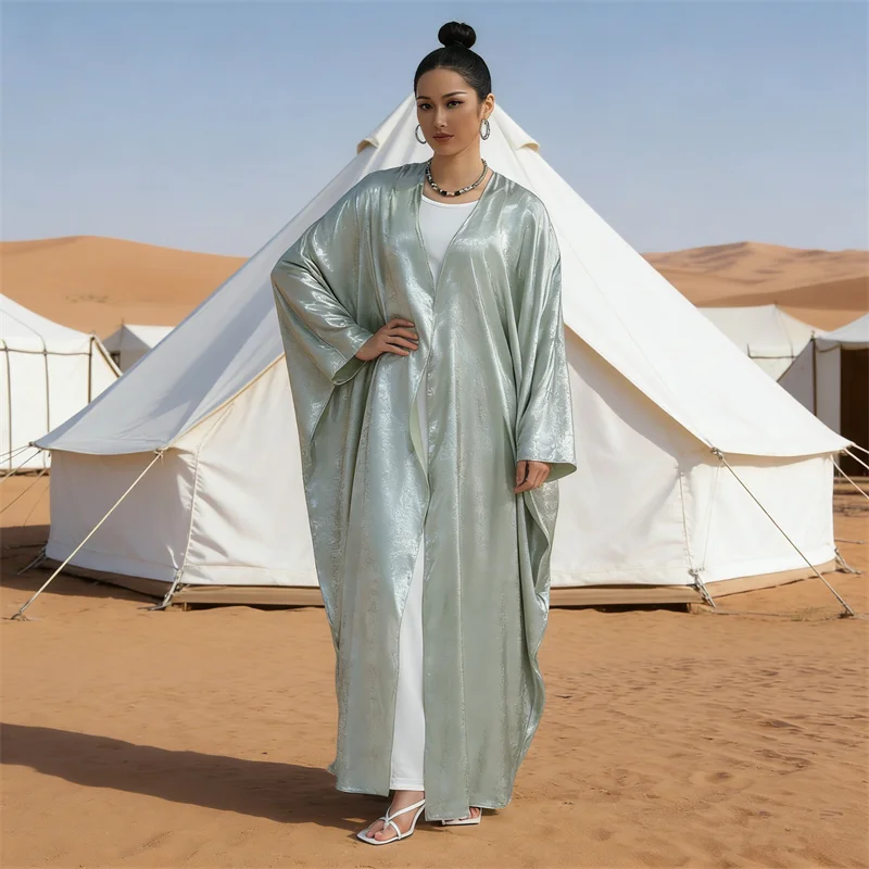 

Muslim Women Kimono Cardigan Eid Shinny Abaya Dubai Kaftan Ramadan Turkey Kebaya Caftan Marocain Femme Robe Party Dress Jalabiya