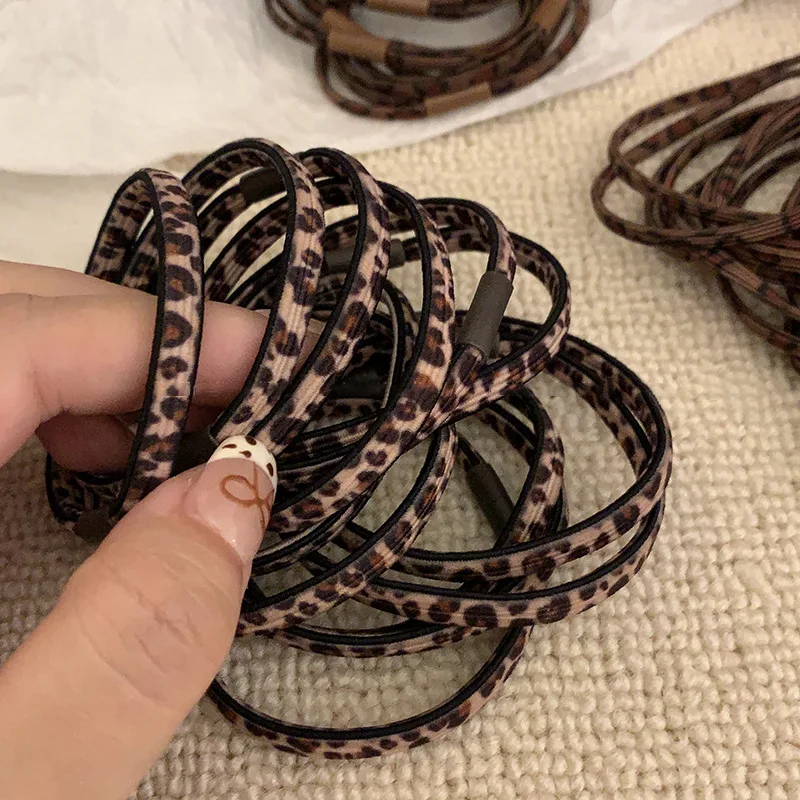 Coreano retro leopardo impressão faixa de cabelo alta elasticidade diário básico rabo de cavalo faixa de borracha corda de cabelo tempero menina bandana