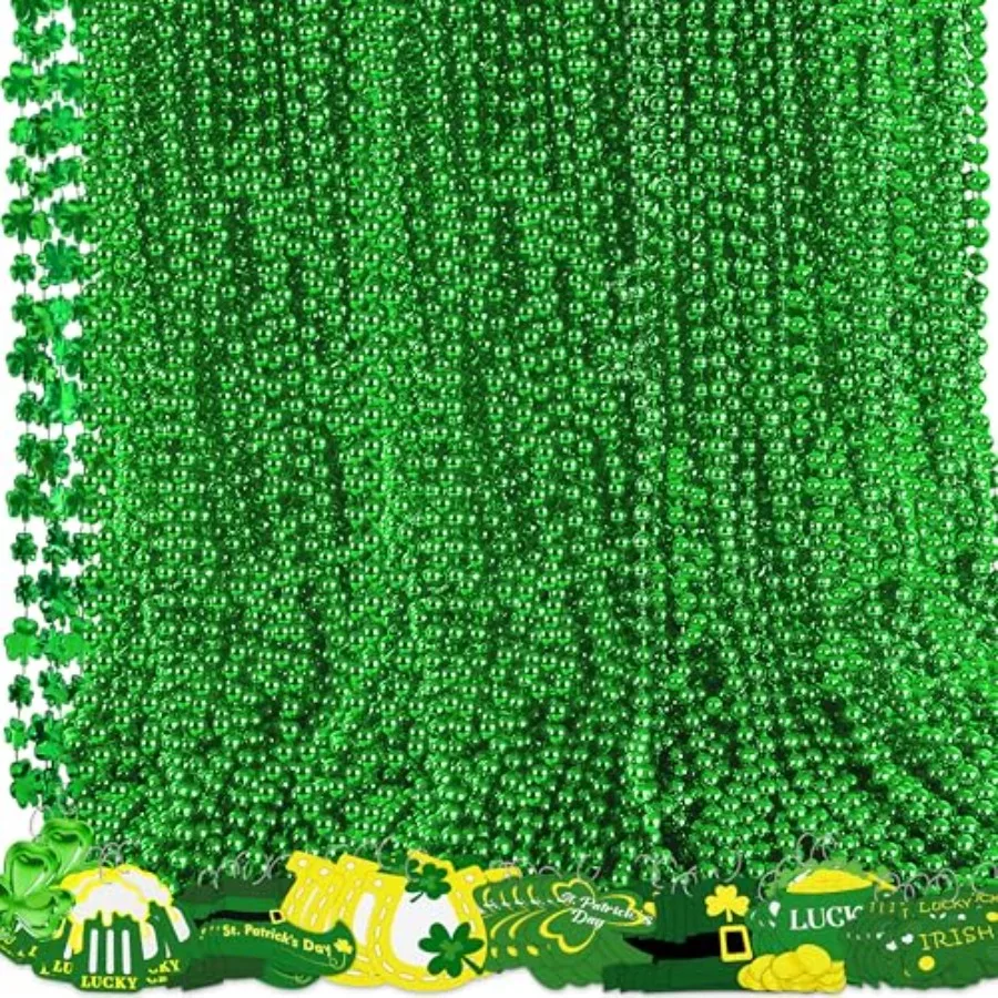 

100 шт. ожерелий с клеверами ко Дню Святого Патрика, зеленые бусины, украшения в виде клевера, ирландские декорации, аксессуары для праздничных мероприятий