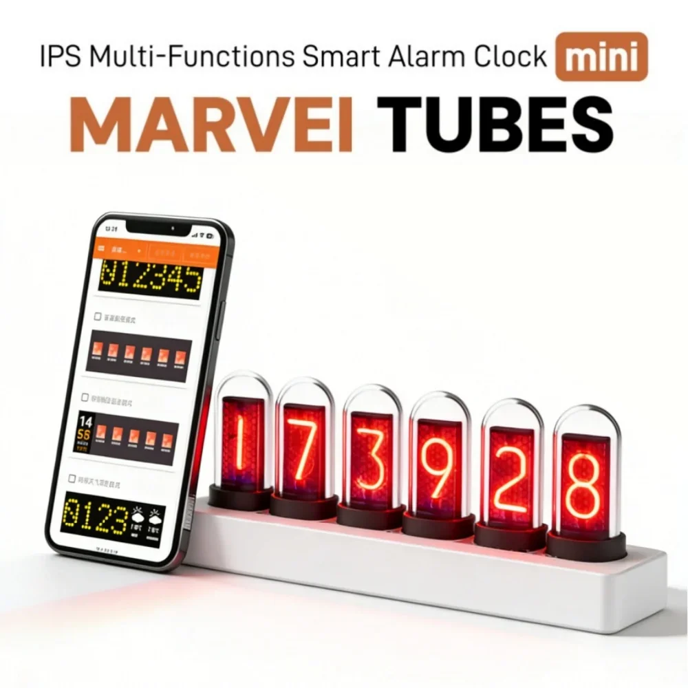 RGB Digital Alarm Clock, Nixie Tube Style Night Light with Color Change, Desktop Clock for Bedroom Setup punk Decor Gift for Men