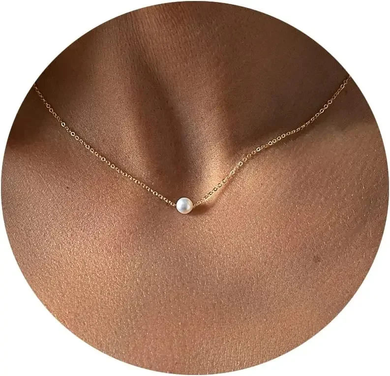 

Pearl Necklaces for Women,14K Real Gold Plated Dainty Cute Pearl Necklace for Women Handmade Pearl Chain Necklace Everyday Jewel