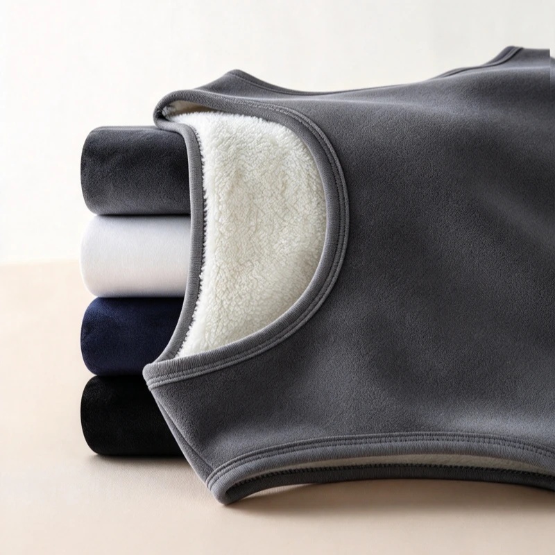 Men Winter Vest Outer Layer Silvery Fox Fleece Lamb Fleece Lining Heavyweight Underwear Top for Men and Women Warmly Waistcoat