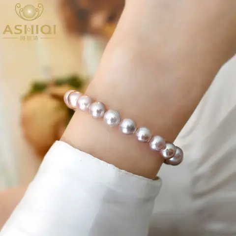 ASHIQI 진짜 자연 담수 진주 보라색 핑크 팔찌 여성을위한 패션 쥬얼리 선물 새로운 유행