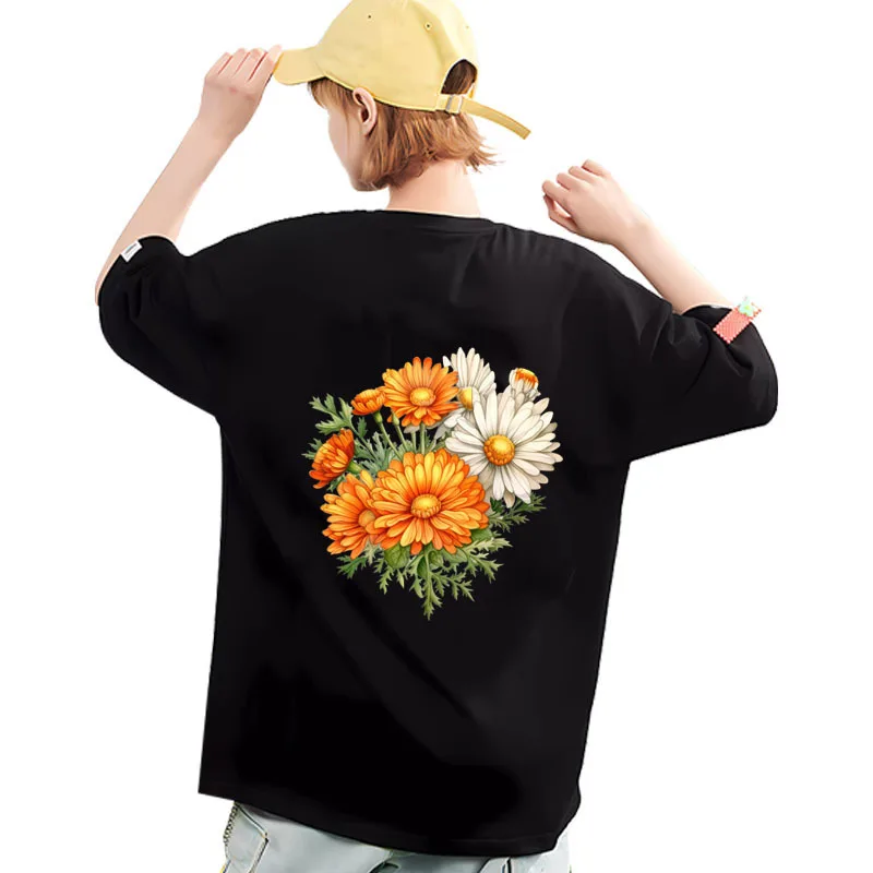 Vitality Fashion Orange daisy flower heat transfer printing clothes printing cartoon flower DTF stickers custom clothing patches