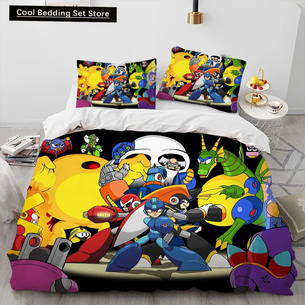 3D Rockman Megaman Game Cartoon Comforter Bedding Set,Duvet Cover Bed Set Quilt Cover Pillowcase,king Queen Size Bedding Set Kid