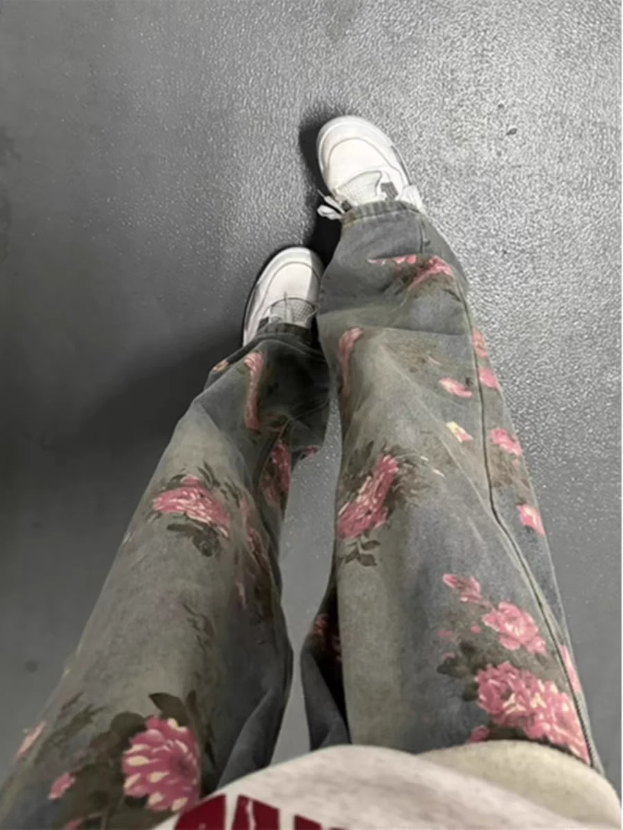 

Мужские джинсы Cleanfit с вышивкой «Пион», повседневные, свободные, прямые, расклешенные, со средней посадкой, длинные, в американском стиле, износостойкие