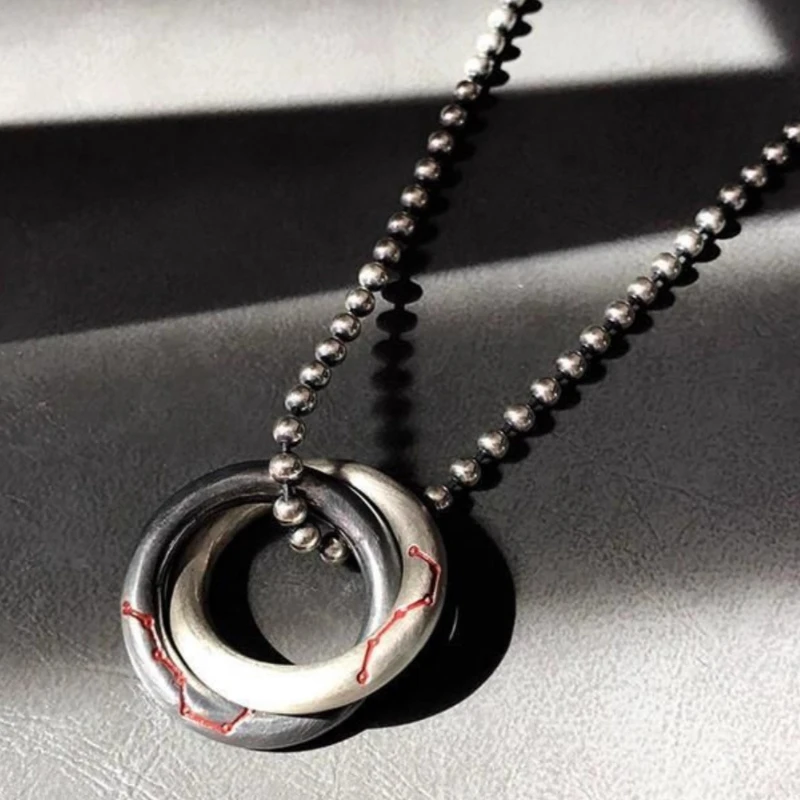 Vintage Plated 925 Yin Yang Heaven And Earth Ring Double Loop Pendant Couple Style Big Dipper Fortune Turning Jewelry