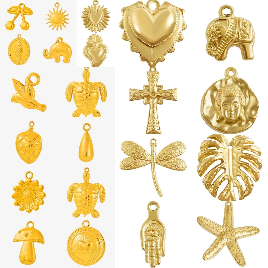5 Stück Edelstahl Goldfarben Marine Niedliche Tier-Anhänger Seestern Kreuz Hochwertige Charms DIY Halsketten-Zubehör Schmuck